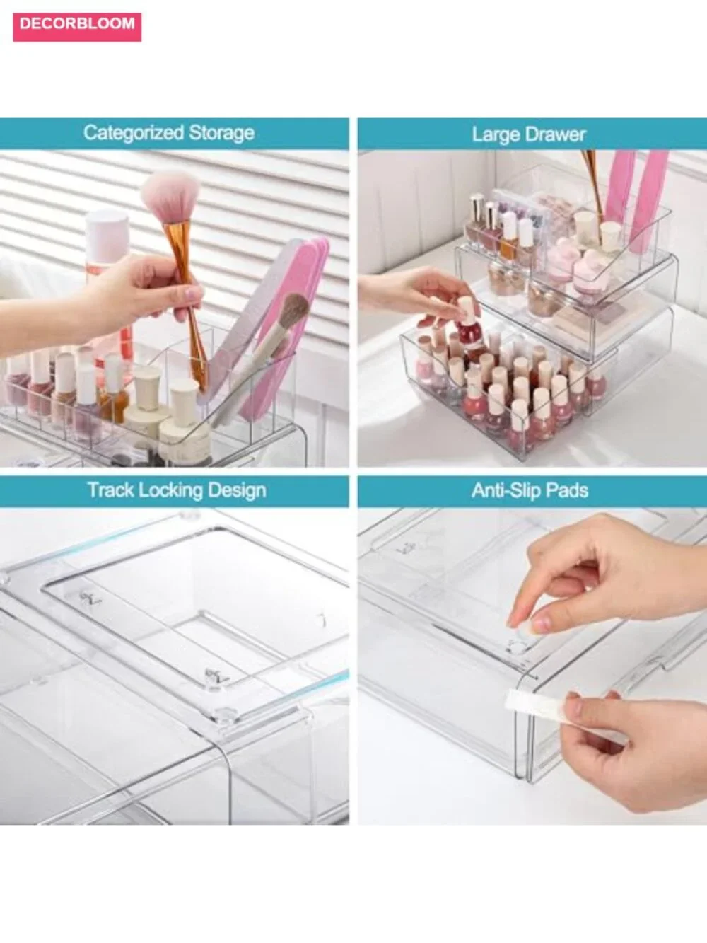 3 Tier Clear Makeup Organizer with 2 Drawers, Cosmetic Storage for Dresser